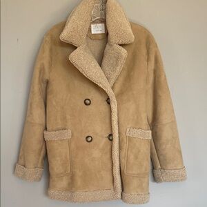 Zara Tan Faux Shearling  Pea Coat